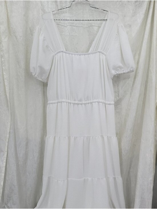 Dex Dresses & Skirts - Dex Puff Sleeve  White Tiered Midi Dress Size XL